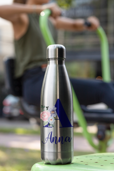 creativgravur Edelstahl Trinkflasche Premium Vakuum Wasserflasche Perfekte Isolierflasche für Sport, Laufen, Fahrrad, Yoga, Wandern und Camping personalisiert mit Name