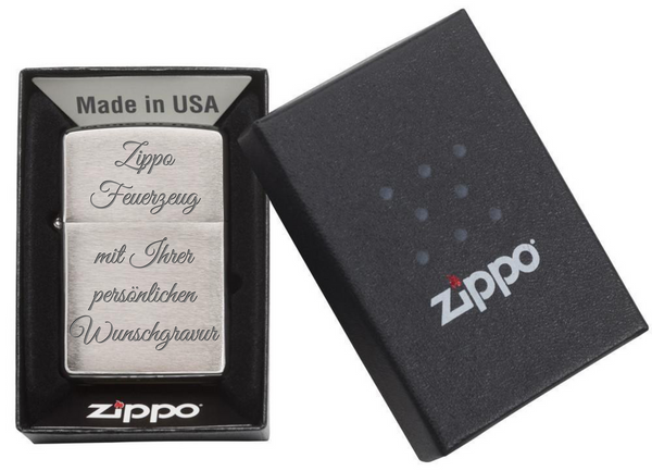 Zippo Benzinfeuerzeug Brushed Chrome inkl. individuelle Gravur windfestes Sturmfeuerzeug Original