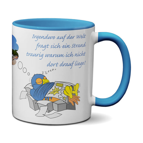 Kaffeetasse Kaffeebecher - Oskar träumt vom Urlaub - Tasse mit Spruch