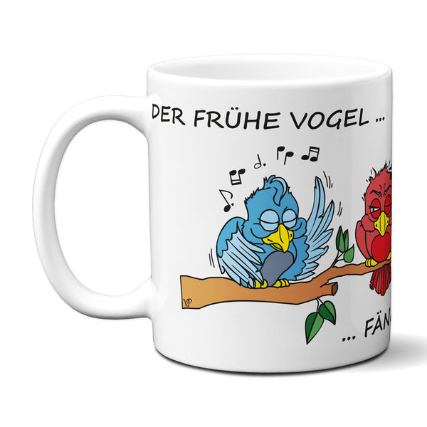 Lustige Tasse mit Spruch Vogel OSKAR - "Der frühe Vogel fängt sich eine"