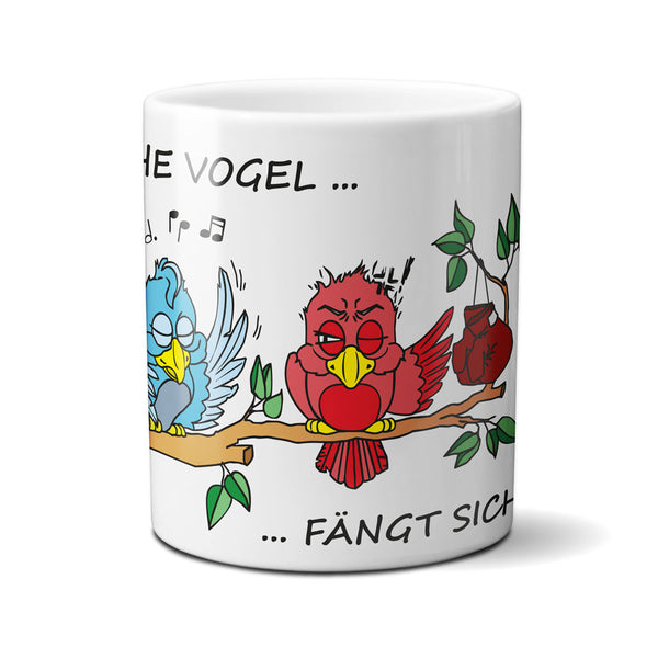 Lustige Tasse mit Spruch Vogel OSKAR - "Der frühe Vogel fängt sich eine"