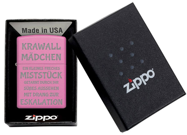 Zippo Chrom-Optik Sturmfeuerzeug mit Gravur - Benzin Feuerzeug mit Geschenk-Box - Geschenkidee für Frauen und Männer - Motiv: Krawallmädchen