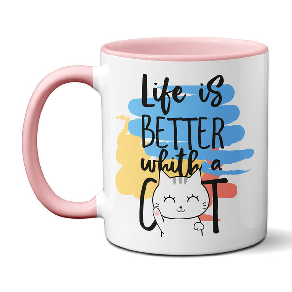 Live is better whit a Cat - Kaffeetasse mit Spruch - Kaffeebecher